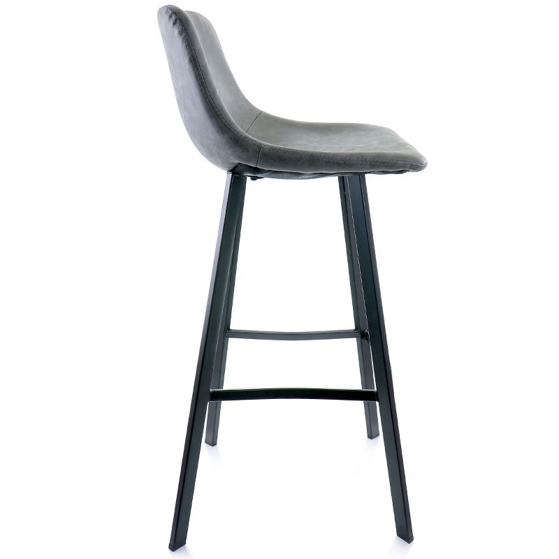 Elama Faux Leather Bar Stool in Gray with Black Legs, 3 of 10