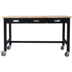 Okak 48/60IN Wide Office Desk with Adjustable Height, Standing Desk with Metal Wheels, Computer Desk for Living Room, Workshop, Office - 1 of 4