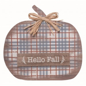 Transpac Wood 12 in. Multicolor Hello Fall Plaid Decor - 1 of 2