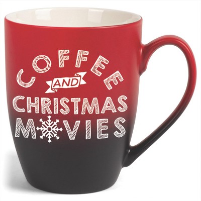 Elanze Designs Coffee And Christmas Movies Two Toned Ombre Matte Red and Black 12 ounce Ceramic Stoneware Coffee Cup Mug