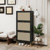 TIRAMISUBEST Farmhouse Shoe Cabinet - Black Rattan, 3-Door, Holds 18 Pairs (23"W x 48"H) - 2 of 4