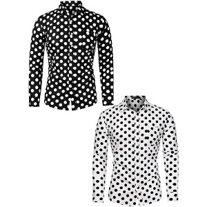 Lars Amadeus Men's Polka Dots Long Sleeve Button Down Shirt 2 Packs - 1 of 4