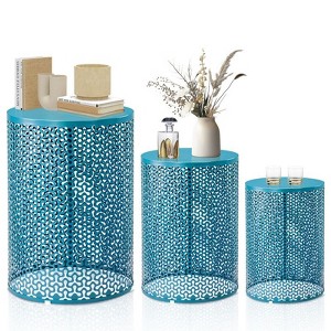 Karl Home Outdoor Blue Hollow-Carved Metal Stackable Side Table（Set of 3） - 1 of 4