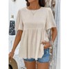 Coolmee Women's Puff Sleeve Peplum Babydoll Tops Summer Smoked T Shirts Casual Loose Fit Flowy Blouse - 2 of 4