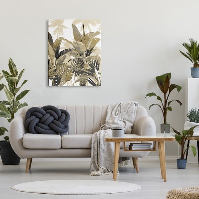 Tropical Layered Summer Palms Beige and Green Canvas Wall Art