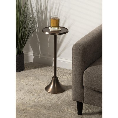 Sanzo Artisan-Crafted Round Metal Drink Table, 9x15" - Silver Finish