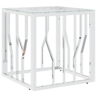 vidaXL Coffee Table Silver, Marble Stainless Steel, Tempered Glass Medium