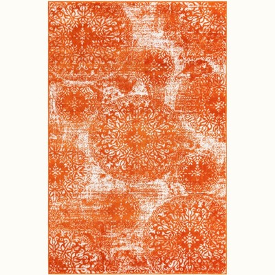 Grand Orange Floral Rectangular Indoor Area Rug