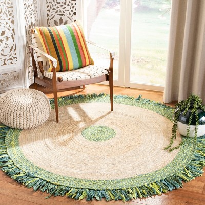 Cape Cod Green and Natural Handwoven Round Cotton Area Rug