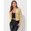 Allegra K Women's Long Sleeve Sparkly Sequin Crop Open Front Jackets - 3 of 4