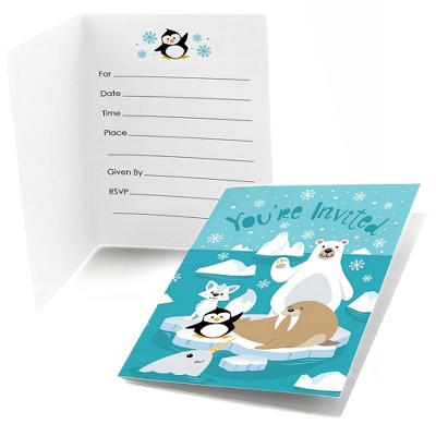 Big Dot of Happiness Arctic Polar Animals - Fill-in Winter Baby Shower or Birthday Party Invitations (8 Count)