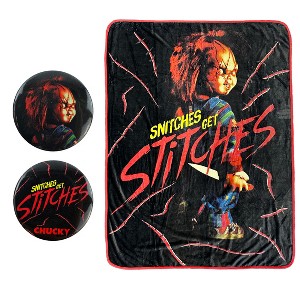 Child's Play Throw Blanket Snitches Get Stitches Soft Fleece Plush Blanket With Buttons 45" x 60" - 1 of 4