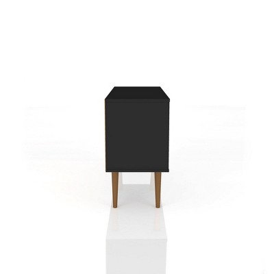 Black Mid-Century Modern TV Stand with Cabinet and Shelves