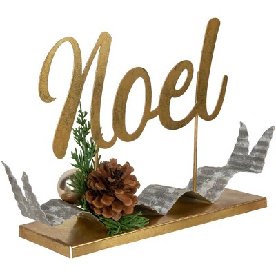 11" Gold and Silver Metal Noel Tabletop Sculpture