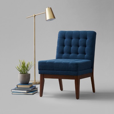 Newark Tufted Slipper Chair With Wood Base Navy Project 62