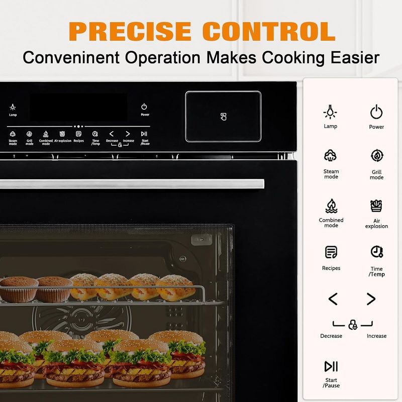 24" Electric Single Wall Oven 2.5CF Convection Oven With 8 Baking Modes 3000W 240V, 3 of 7