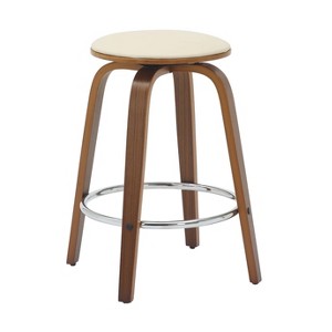 LeisureMod Wooden Counter Stool Round Seat Leather Upholstery and Iron Pelya Collection - 1 of 4
