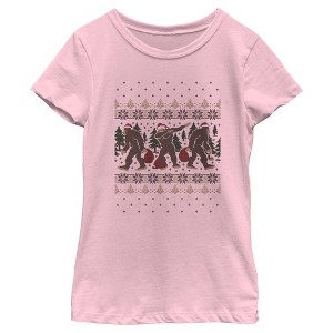 Girl's Lost Gods Ugly Christmas Dabbing Bigfoot T-Shirt - 1 of 4