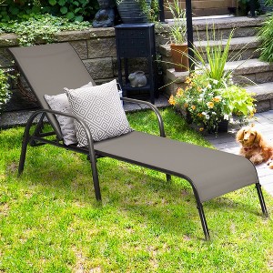 Costway Patio Lounge Chair Chaise Adjustable Reclining Armrest Navy/Brown/Grey - 1 of 4