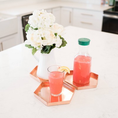 Hexagonal Copper-Plated Stainless Steel Decorative Trays, Set of 3