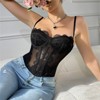 Clotth Women's Lace Bustier Top Without bra pad - Sheer Mesh Corset with Eyelash Lace Trim & steel ring , Overbust Lingerie with Straps - 4 of 4