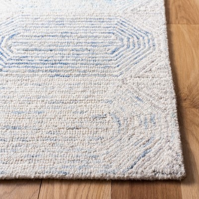 Ivory and Blue Handmade Wool Abstract Square Rug