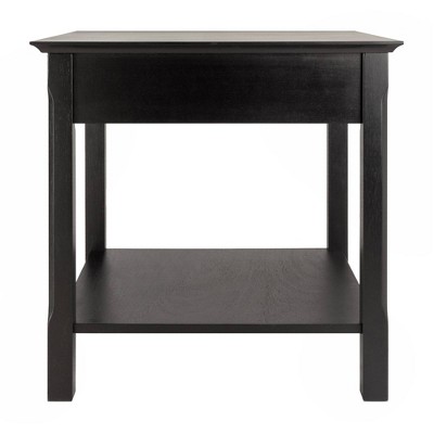 Transitional Timber Black Wood End Table with Drawer and Shelf