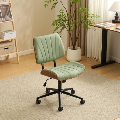 VINGLI Wide Curved Seat&Back Armless Home Office Chair,Ergoromic Adjustable-Height Desk Chair,Stylish Walnut Task Chair,PU
