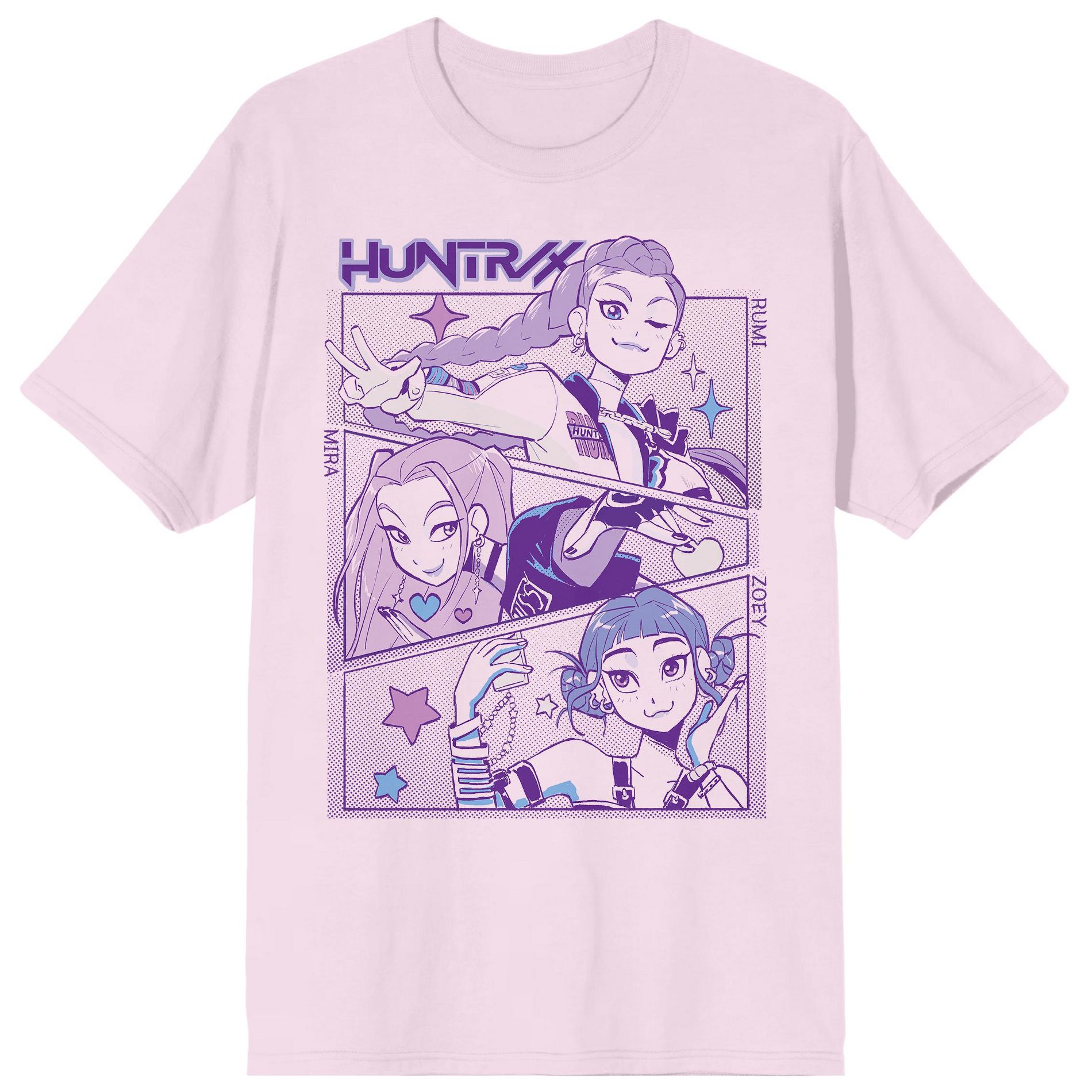 Kpop Demon Hunters Panel Art Huntrix Adult Crew Neck Short Sleeve T-Shirt