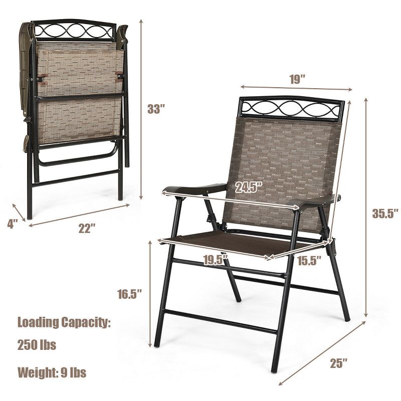 Costway Set of 4 Patio Folding Chairs Sling Portable Dining Chair Set w/ Armrest, 3 of 11
