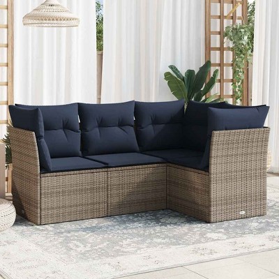 4 Piece Patio Sofa Set with Cushions Poly Rattan vidaXL