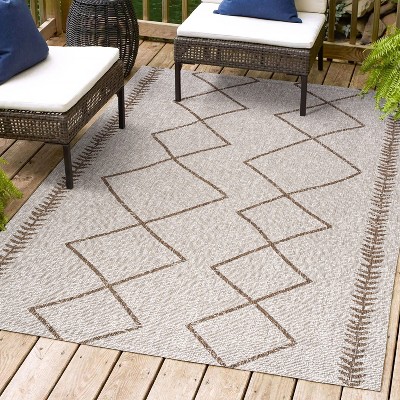 Beige and Brown Trellis Synthetic Rectangular Area Rug