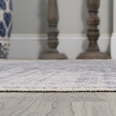 Blue and Light Gray Medallion Washable Synthetic 4' x 6' Rug