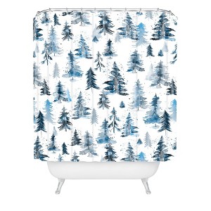 Ninola Design Watercolor Pine Spruces Christmas Shower Curtain - Deny Designs - 1 of 3