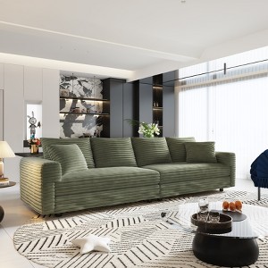 Racxily Corduroy Sofa, 4-Seat Comfy Upholstered Sofa, Couch with Pillows for Living Room Bedroom, Convertible Lounge Chair, Green - 1 of 4