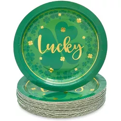 Sparkle and Bash 48 Pack Lucky Disposable Paper Plates for St. Patrick’s Day Party (9 In, Green)