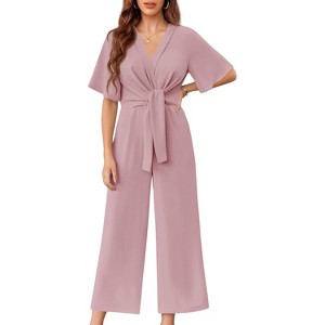 Imily Bela Effortless Summer Style Womens Tie Front Wide Leg Jumpsuit with Flowy Comfort - 1 of 4
