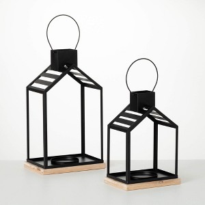 Sullivans 22.25" & 17" Black Metal Modern Lantern Set of 2 - 1 of 4