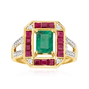 Ross-Simons 0.80 Carat Emerald, .70 ct. t.w. Ruby and .22 ct. t.w. Diamond Ring in 14kt Yellow Gold - 1 of 4