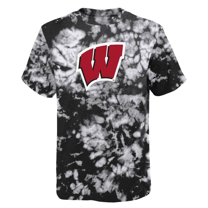 NCAA Wisconsin Badgers Boys&#39; Black Tie Dye T-Shirt - XL, 1 of 2