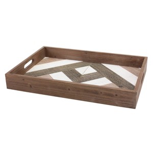 18" x 12.3" Country Rustic Geometric Wooden Serving Tray Brown - Stonebriar Collection - 1 of 4