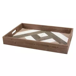 Geometric Wooden Serving Tray Brown - Stonebriar Collection