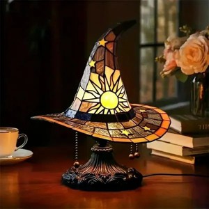 Racxily Halloween Outdoor DecorationsStained Resin Glowing Gothic Retro Resin Lamp For Bedroom Party,Creative Wizard Hat Shape Lights For Indoor - 1 of 4