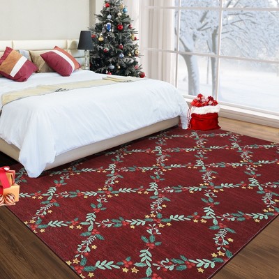 Christmas Area Rug Ultra-Soft Trellis Bedroom Carpet