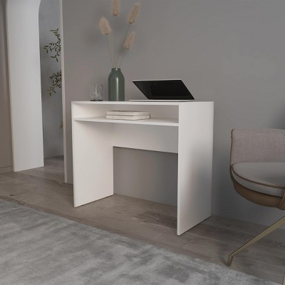 INFURNIC Desks Computer Desk with Storage for Clutter-Free Workspace and Ample Surface Area Strong and Durable, White, 35.1"*16.5"*30.6"