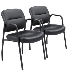 LACOO Faux Leather Guest Chair with Arms Set of 2 - Black - 1 of 4