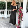 Anna-Kaci Women's Smocked Long Sleeve Swiss Dot Lined Maxi Tie Neck Square Detail Dress - 3 of 4