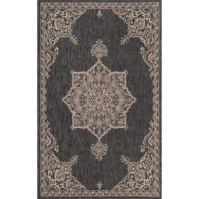 Charcoal Gray Synthetic 5' x 8' Easy-Care Outdoor Rug