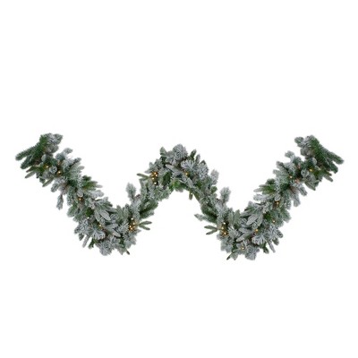 Northlight 9' x 14" Pre-Lit Flocked Mixed Rosemary Emerald Pine Artificial Christmas Garland - Clear LED Lights