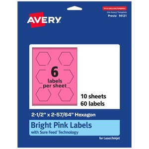 Avery Bright Pink Paper Labels, 2-1/2" x 2-57/64" Hexagon - 1 of 4